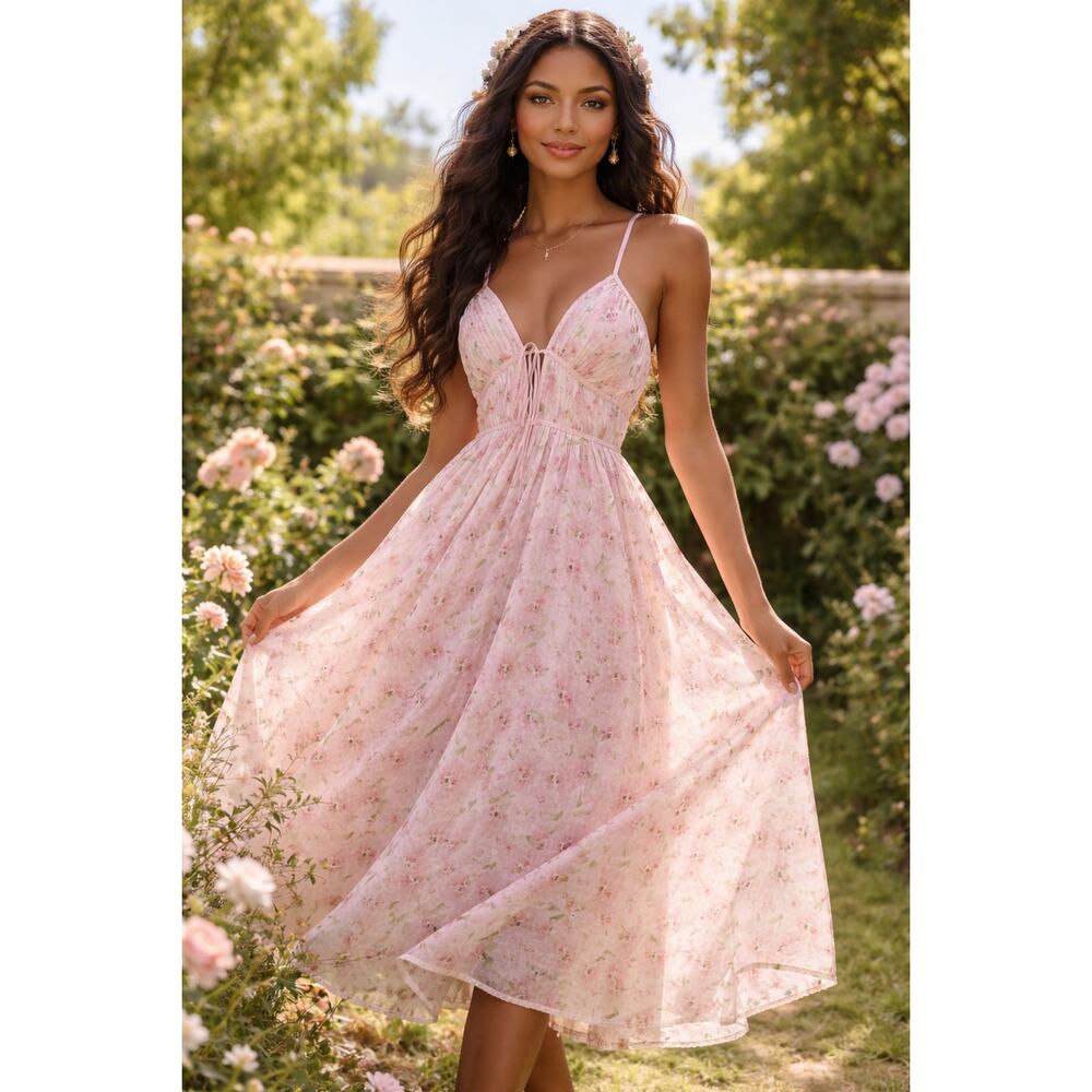 En Saison Pink Floral Midi Dress